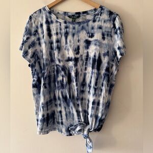 Lauren Ralph Lauren Blue Tie Dye Knot Detail Short Sleeve T Shirt